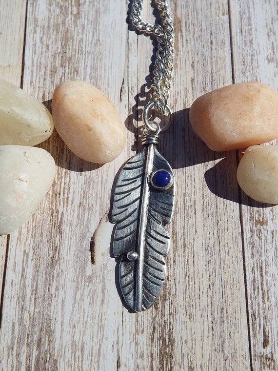 Leather Necklace with Feather Turquoise Stone Charm