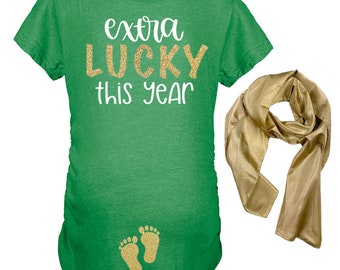 Extra Lucky this Year Maternity Gift Set, Baby Shower Gift, Pregnancy Reveal, Christmas Maternity Gift Set, St. Patrick's Day Maternity Top