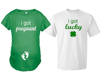 Funny Couples Pregnancy Reveal Shirts, I Got Lucky Couples Maternity Set, Pregnancy Announcement Shirts, Couples St. Patrick's Day T-shirts