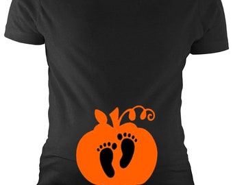 Pumpkin Maternity Top, Pumpkin with Baby Feet Pregnancy T-shirt, Pregnancy Reveal Tee, Fall Maternity Top