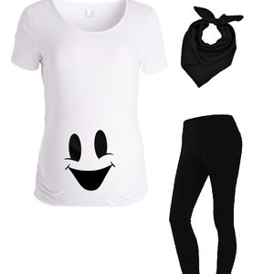 Cute Ghost Maternity Top, Maternity Ghost Halloween Outfit, Halloween Pregnancy Costume with Face covering