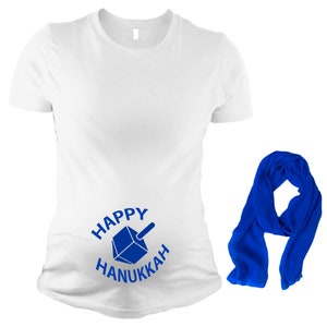 Happy Hanukkah Maternity Gift Set, Maternity Dreidel Hanukkah Top, Pregnancy Hanukkah T-shirt, Pregnancy Reveal Maternity T-shirt