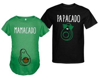 Couples Pregnancy Announcement T-shirts, Matching Maternity Couples Outfit, Pregnancy Reveal, Avocado Maternity Top - Mamacado/Papacado