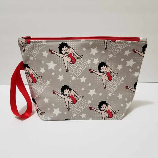 Betty Boop Project Bag, Knitting Bag, Crochet bag, Zipper Pouch, Makeup Bag, Cotton Bag, Toiletry Bag, Art Supply bag, Craft bag,