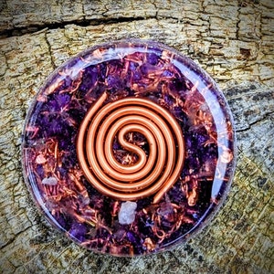 Orgonite Amethist mobiele telefoon sticker | Mini Orgonite Pocket Puck | EMF-bescherming | Orgoniet | Medisch medium