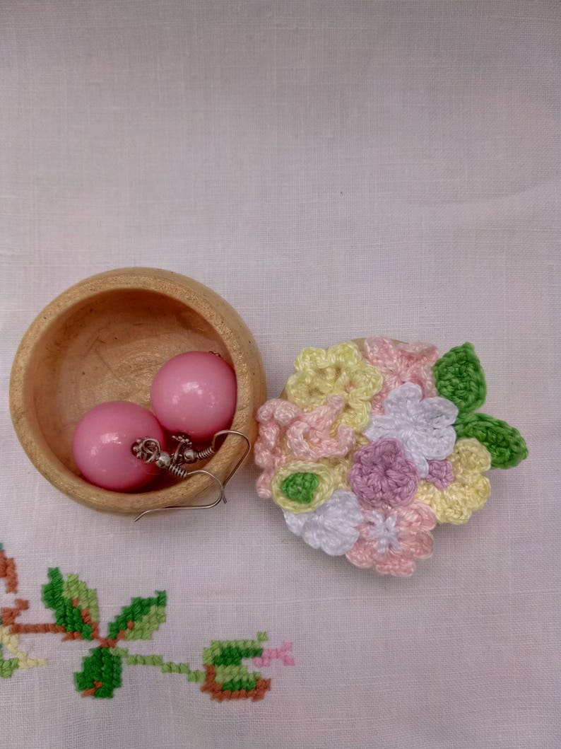 Crochet Flowers Box Flowers Jewelry Wooden Box Colorful image 0