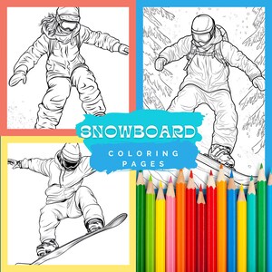 Download -- Snowboard - 30 Coloring Pages - Snowboard - 30 pages to color - snowboarder - Instant download
