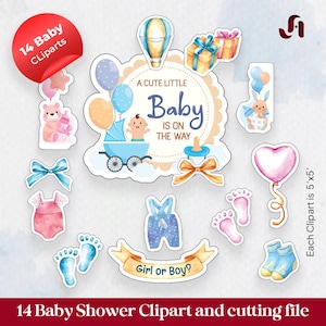 14 PNG Files, Baby Shower Invitation Cliparts, Clipart for Newborn, Baby Shower Clip Art Sets, Clipart Bundle, Clipart Bundle for Showers