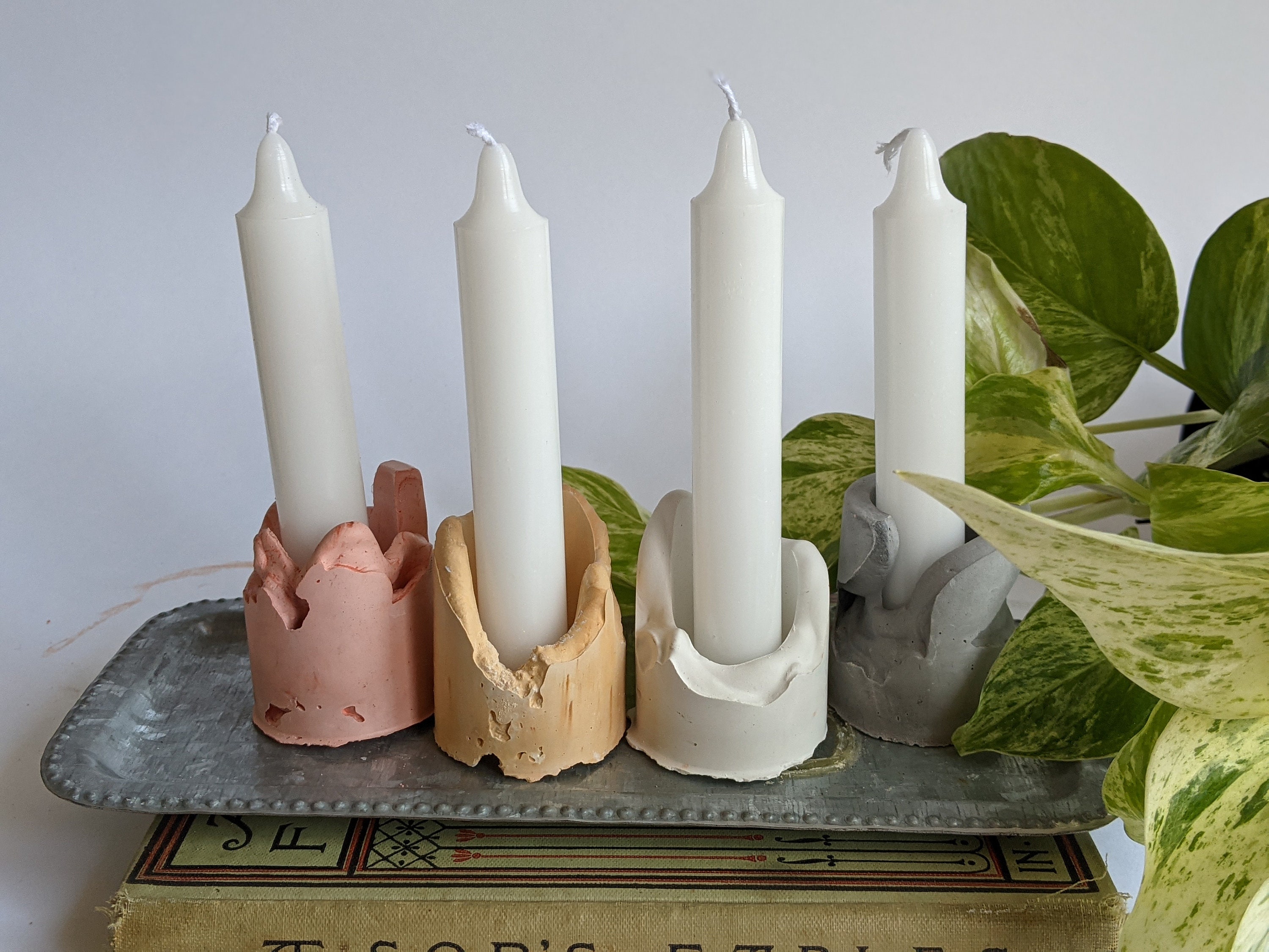 FOUR Abstract Drip Taper Candle Holders includes 4 candles/ Etsy