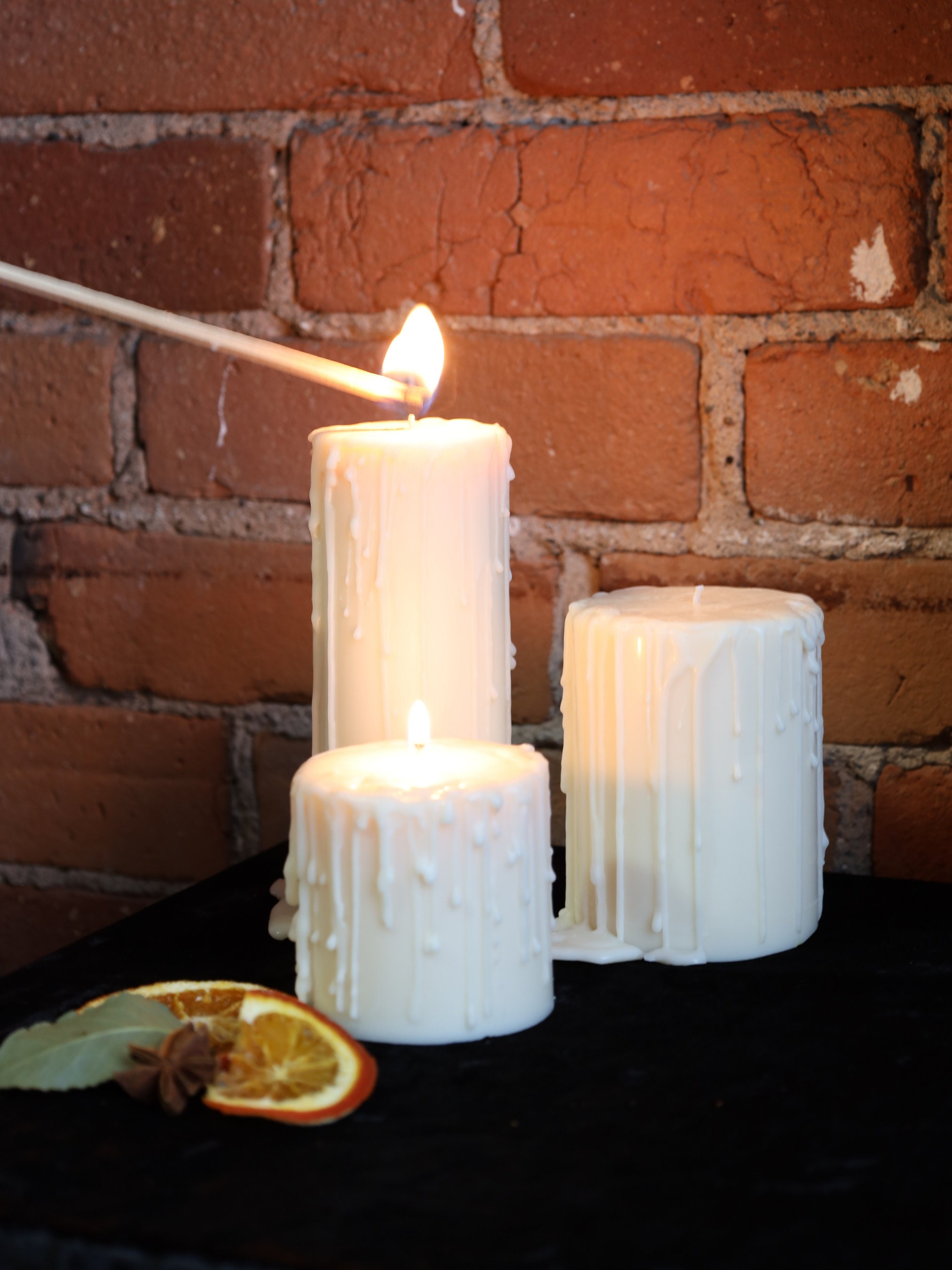 Drip Pillar Candles Set of Three Etsy