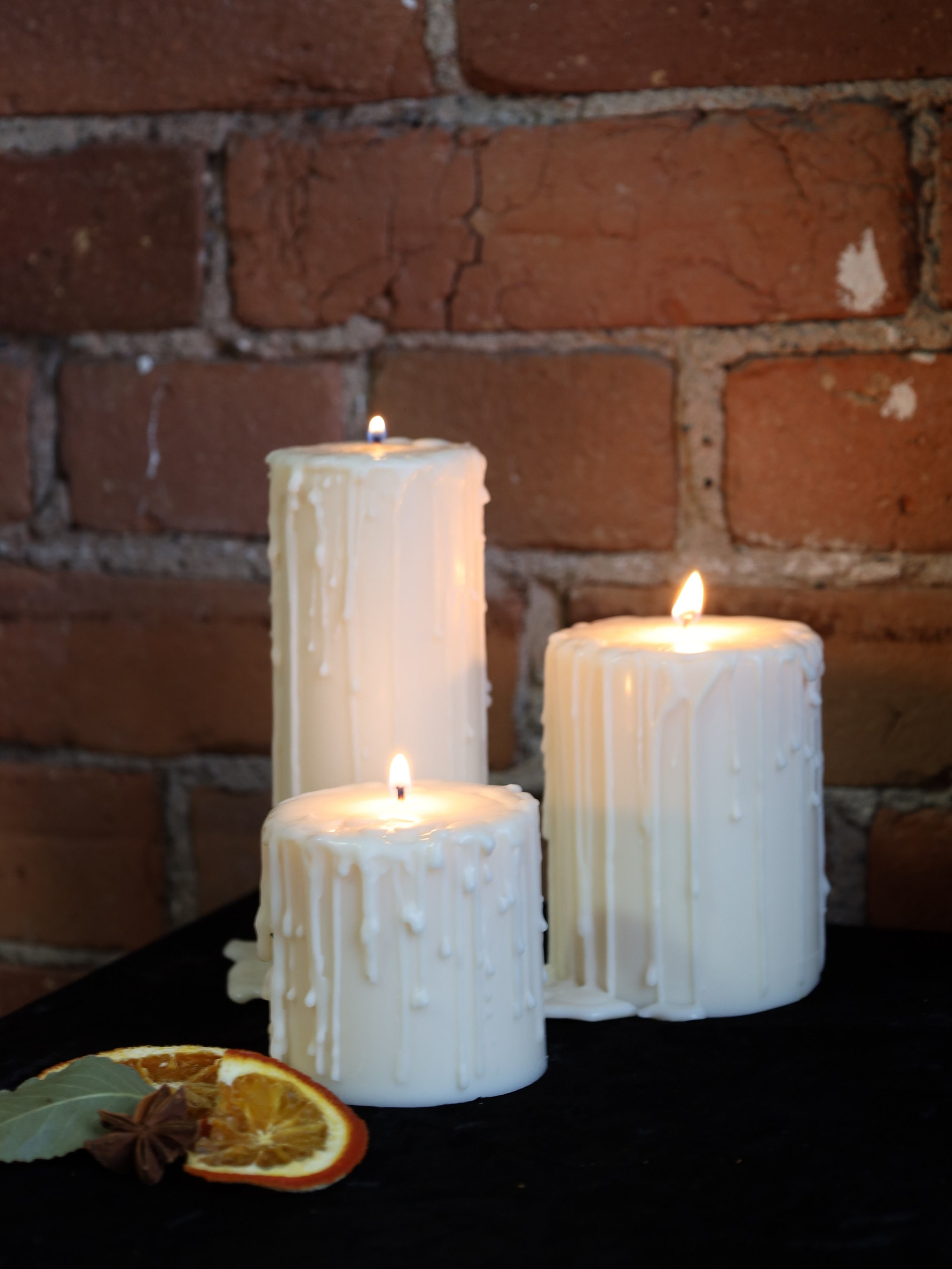 Drip Pillar Candles Set of Three Etsy