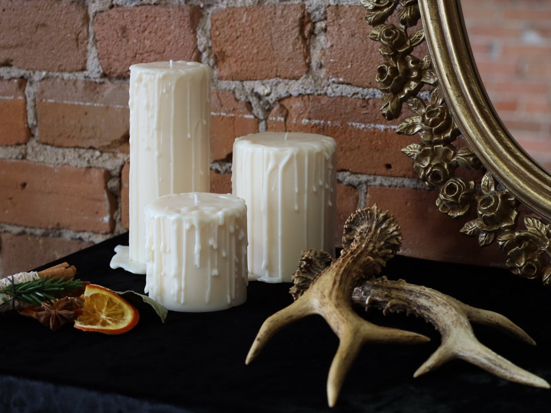 Drip Pillar Candles Set of Three Etsy
