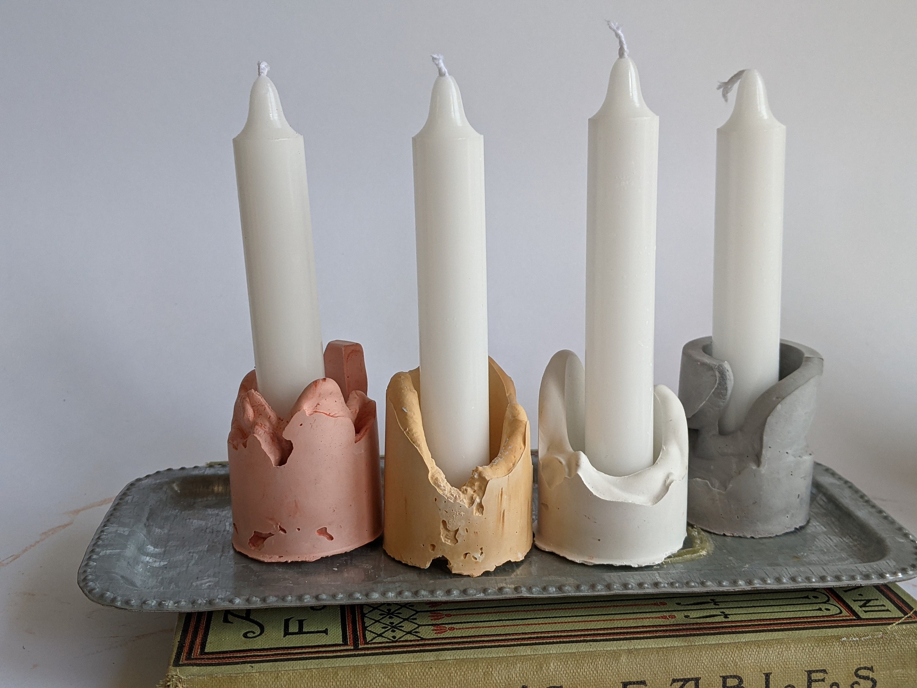 FOUR Abstract Drip Taper Candle Holders includes 4 candles/ Etsy