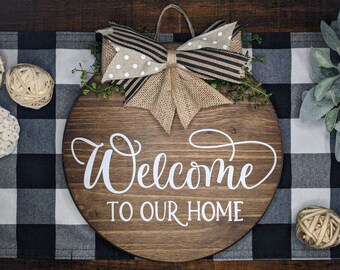 Welcome sign, Front Door Sign, Door Sign, door hanger, 12" Door Sign, Wood sign, Wood Décor, Home Décor, front entryway sign