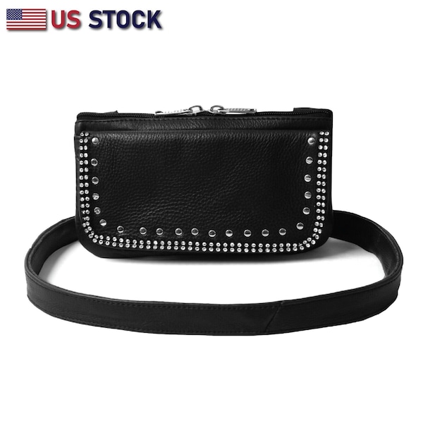 Leather Hip Clip Purse Bag Women Waist Bag Fanny Pack Motorcycle Biker BLING