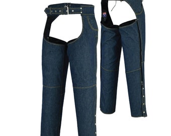 Blue Denim Motorcycle Bike Riding Chap lightweight - Biker SKU # HL21836DM-Club