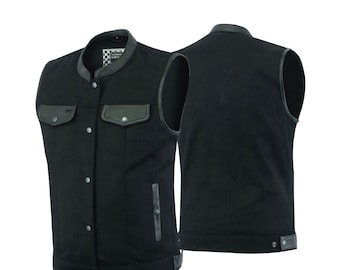 MEN,S Danim vest/Biker Club Style Anarchy Vest with Conceal Carry Gun Pocket/usa stock/Slim Fit Sleeveless/Street Biker Gilet/ Side Lace /