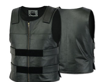 tactical vest leather/Men Bullet Proof style Leather /Motorcycle Vest for bikers/grey bullet proof vest/usa stock