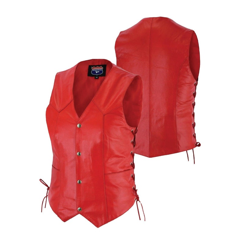 Woman's Leather Vest .the Womens Red Leather Motorcycle Etsy