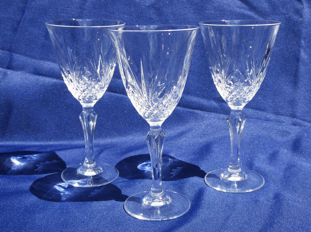 Three Vintage Cut Crystal Stemmed Wine Glasses by Etsy