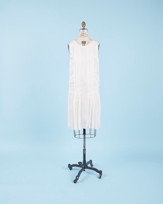 White Chanel Silk drop waist Dress