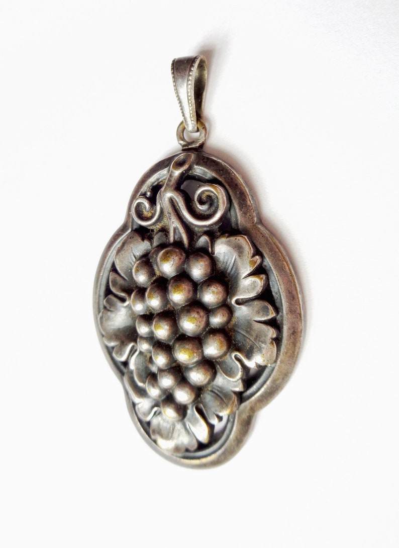 Rare antique vine pendant with layered design 1.8 inch 4.5 cm Long signed Alpaca