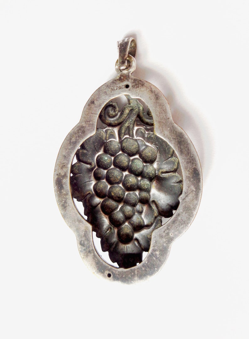 Rare antique vine pendant with layered design 1.8 inch 4.5 cm Long signed Alpaca
