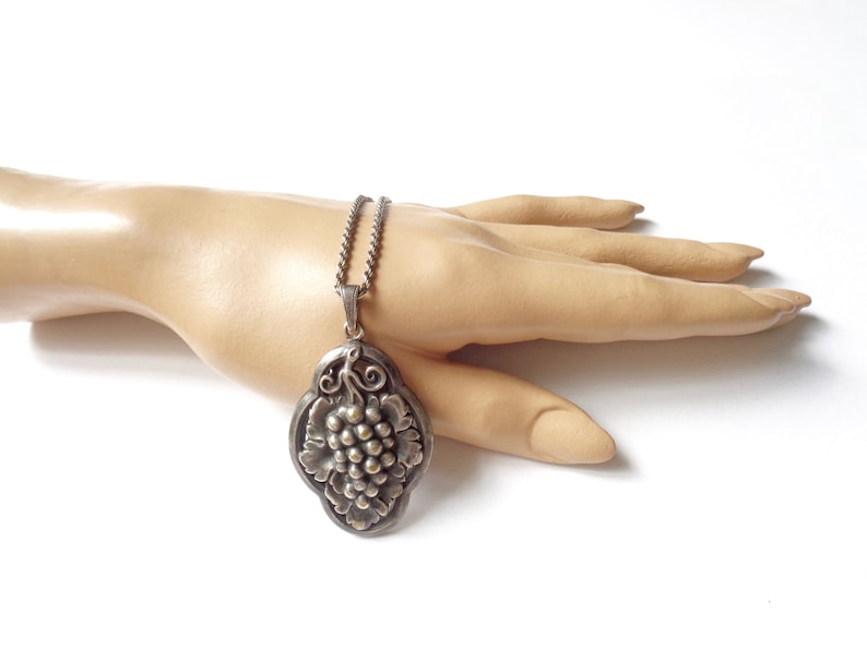 Rare antique vine pendant with layered design 1.8 inch 4.5 cm Long signed Alpaca