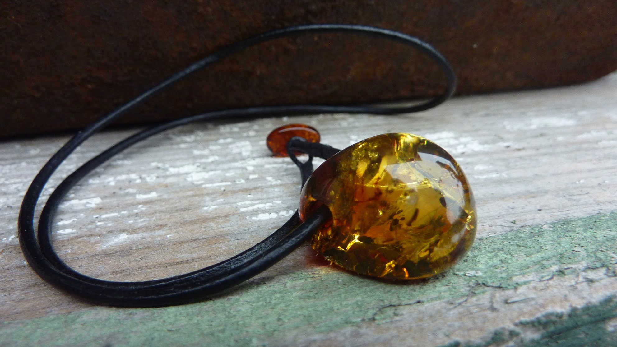Handmade Amber Pendant.Amber Necklace with Leather.Amber Etsy