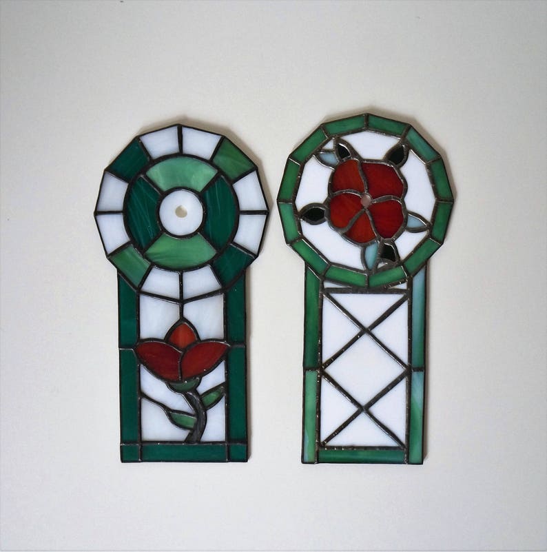 Vintage Stained Glass Panel Pair Small Image 0