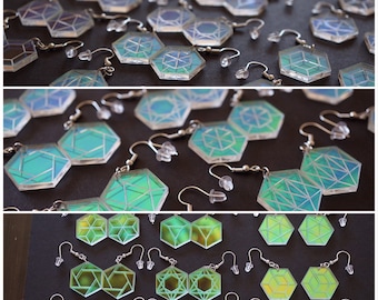 Color changing clear Hexigonal Gem shaped Earrings