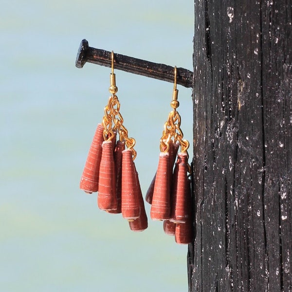 Fun Dangling Boho Earrings| Brown |Handmade| Recycled Paper Beads| Unique Jewelry| Pretty Gift for Hear| Unusual Design| Cute Drop Style