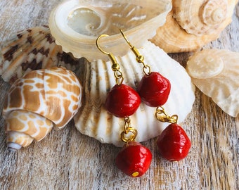 Dangling Elegant Boho Earrings| Red | Handmade| Recycled Paper Beads| Unique Colorful Jewelry| Pretty Gift for Her | Unusual Design| Cute