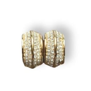 Christian Dior Rare Vintage Crystal Huggie Gold Tone Earrings - Dior Glamorous Designer Earrings