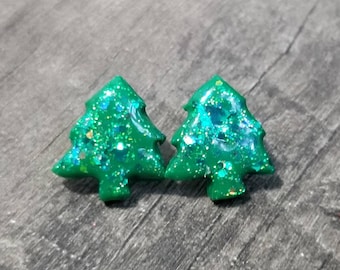 Green Holiday Stud Earrings - Green Christmas Tree Earrings - Festive Stud Earrings