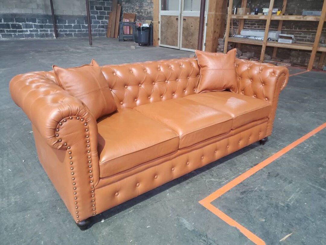 86 Full Grain Leather Chesterfield Sofa Couch Classical Etsy
