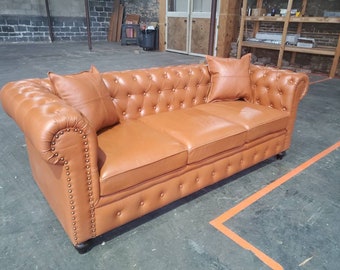 86" Leather Chesterfield Sofa Couch Classical Victorian Style
