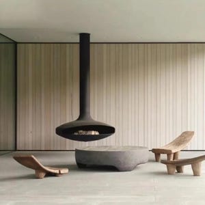 Vedeldad 40" hängande eldstad Vacker modern hängande flytande eldstad - Mid-century Modern stil Stor