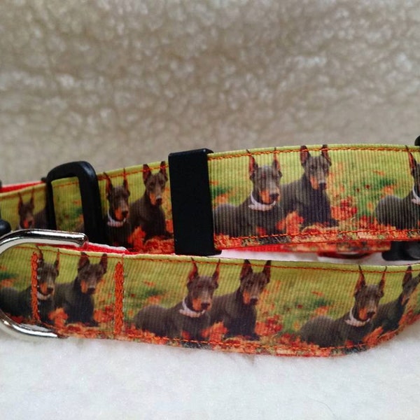 Doberman Pinscher Handmade Dog Collar  1 Inch Wide Large & Medium