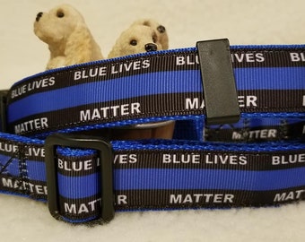 Police Blue Lives Handmade Dog Collar 1 Inch Wide Large & Medium / Key Fob