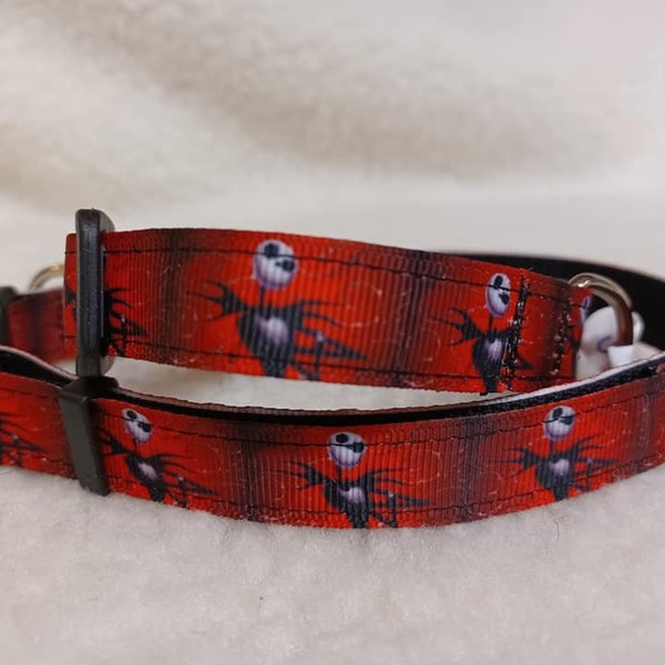 Collier pour chien fait main Skellington 5/8 po. de large, moyen et petit