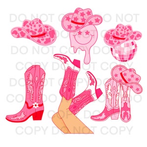 Pink Western Cowgirl Cowboy Rodeo Disco Ball Boots Melting Smiley Digital Sublimation Design PNG