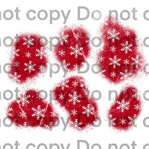 Puede incluir: Seis diseños de copos de nieve rojos y blancos. Cada diseño presenta un fondo rojo con efecto de pintura en aerosol y copos de nieve blancos de varios tamaños. Adecuado para manualidades y decoraciones festivas.