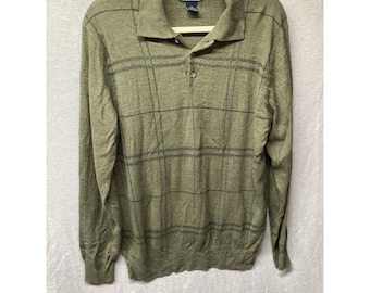 DOCKERS Mens Polo Sweater Long Sleeve Plaid Collared Pullover Green Size L