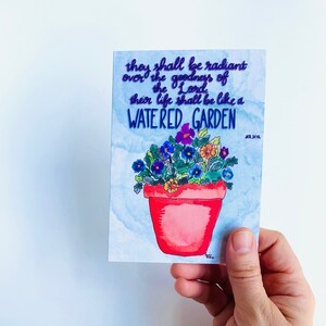 Jardin bien arrosé - Carte de voeux - Intérieur vierge - simple - pot de pensées - aquarelle