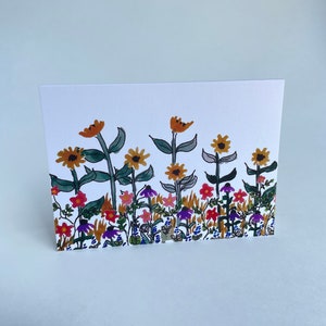 Carte de voeux aquarelle de jardin de fleurs sauvages de tournesol