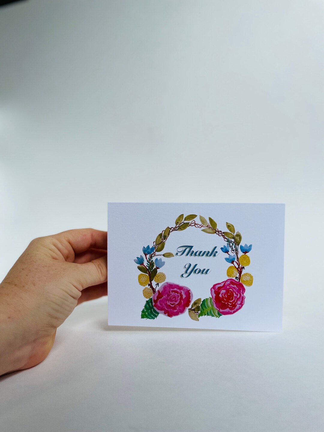 Thank You Card - Floral Wreath - Watercolor Painting - Hand Lettering ...