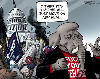 Time to Move on and Heal — political cartoon satire