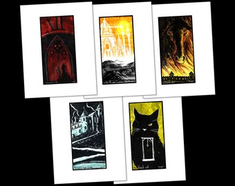 Edgar Allen Poe story prints — set of five
