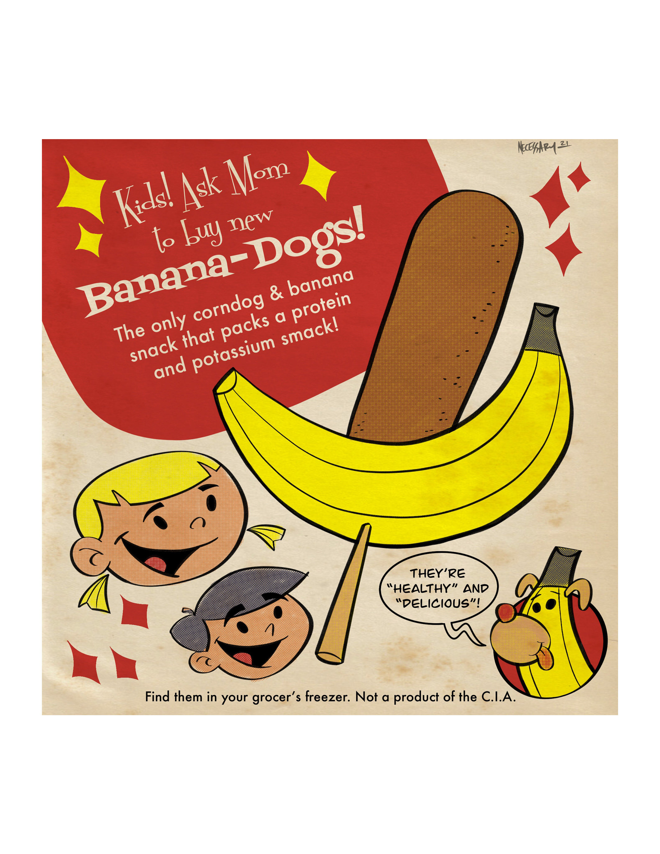Banana Dogs divertida ilustración retro de dibujos animados Etsy España